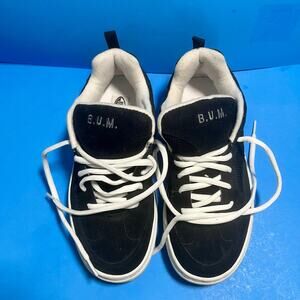 Y2K B.U.M. Equipment Sneakers Men’s Sz 5.5 Black White Leather Retro Skate Shoes